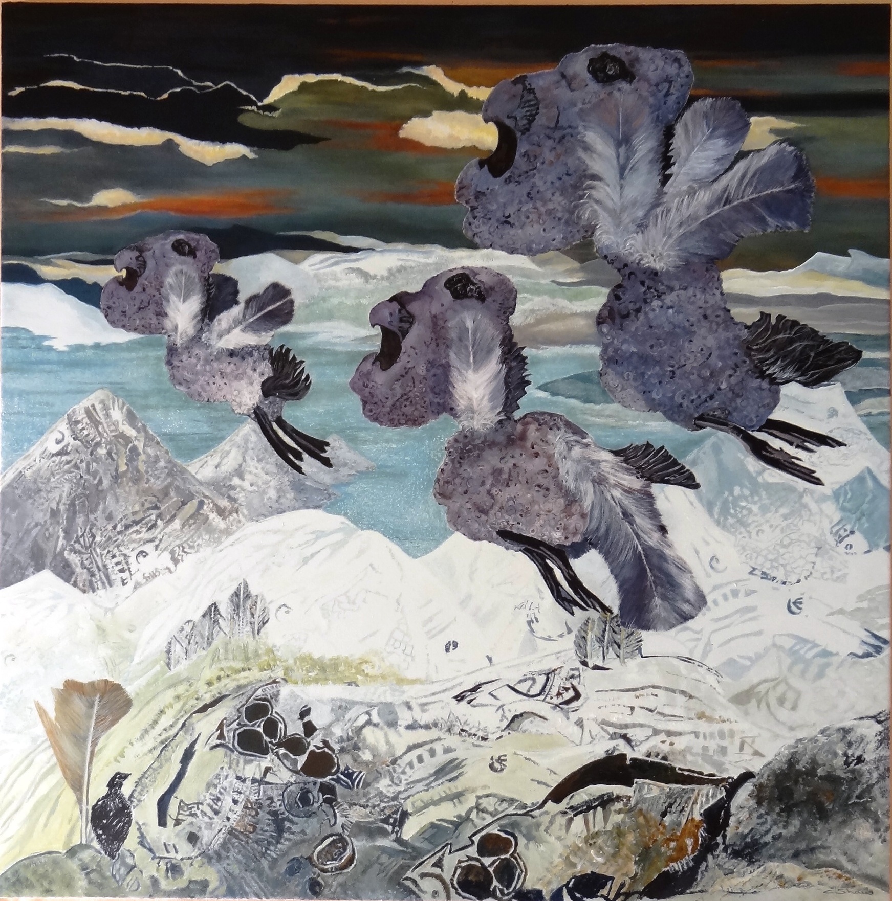 Moonbirds over the Lunarctic (acrylic on canvas) Christine Shaw