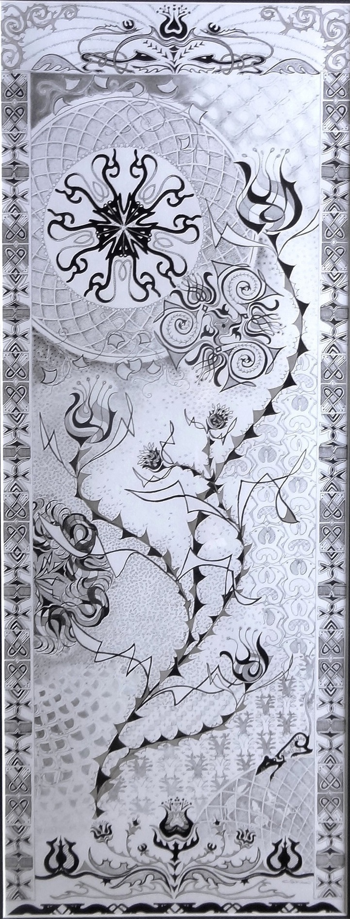 Nouveau Thistle and Rats original ink drawing Christine Shaw
